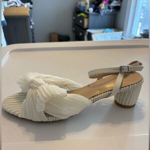 Pleated White Wedding Block Heels